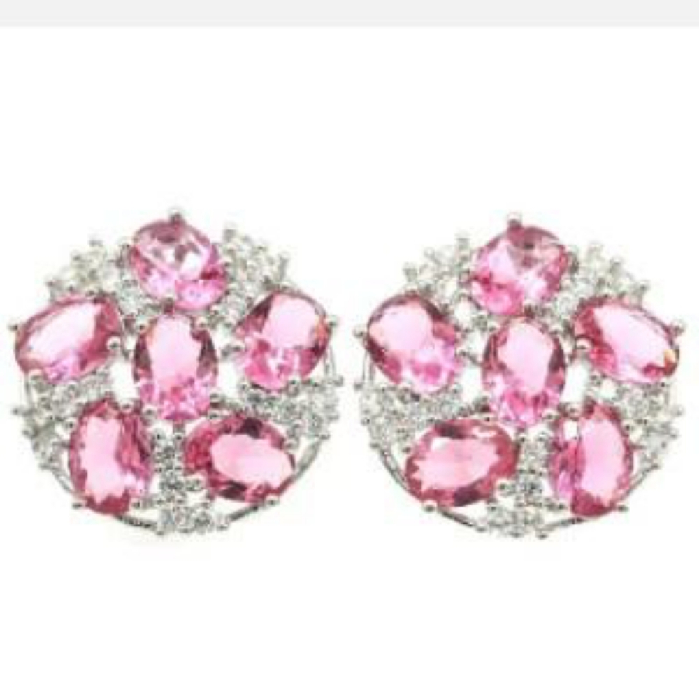 New Pink tourmaline cz sterling silver post earrings